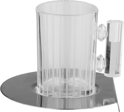 Al Saif Gallery Glass Cups and Tea Set, 18 Pieces, Stainless Steel Saucers, Palm Tree Pattern - Clear Silver product image 3