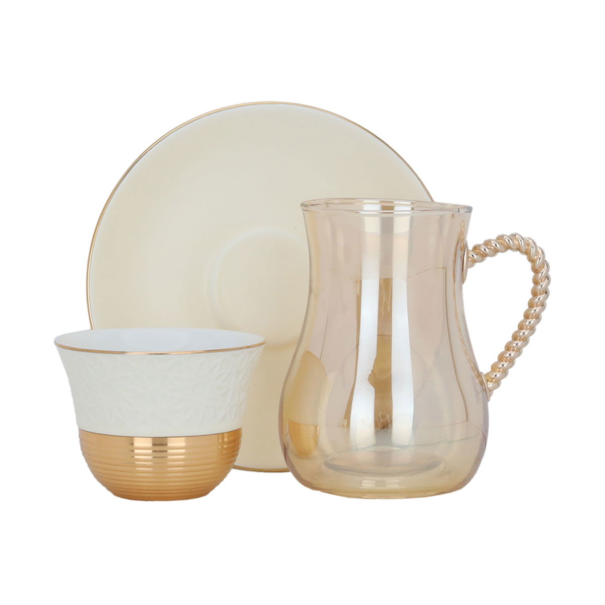 طقم تقديم شاي وقهوة بورسلان السيف غاليري، مشجر بذهبي، 52 قطعة - بيج product image 2