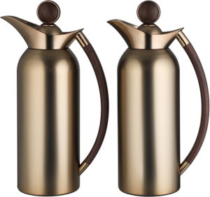 Al Saif Gallery Chandelier Thermos Set, 2 Pieces, 1/2 Liter, Tempered Glass Inner Container, Wooden Handle, Push Button - Brownie Wooden product image 2