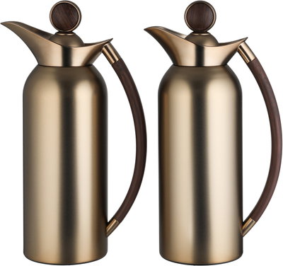 Al Saif Gallery Chandelier Thermos Set, 2 Pieces, 1/2 Liter, Tempered Glass Inner Container, Wooden Handle, Push Button - Brownie Wooden product image 2