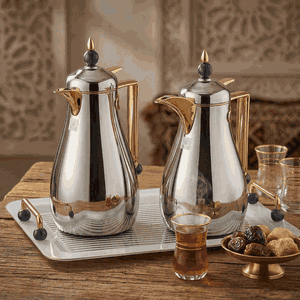 Al Saif Gallery Crystal Thermos Set, 1/0.7 liter, tofaria, thermal glass inner container, steel outer shell - silver product image 2