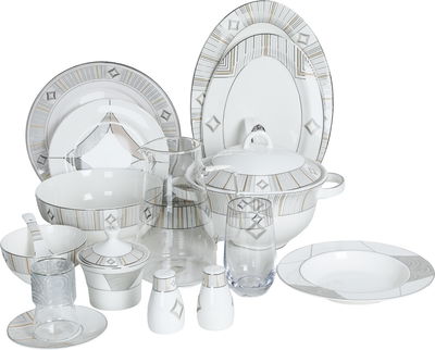 طقم سفرة بورسلان زجاج السيف غاليري، 61 قطعة، منقوش - ابيض شفاف product image 1