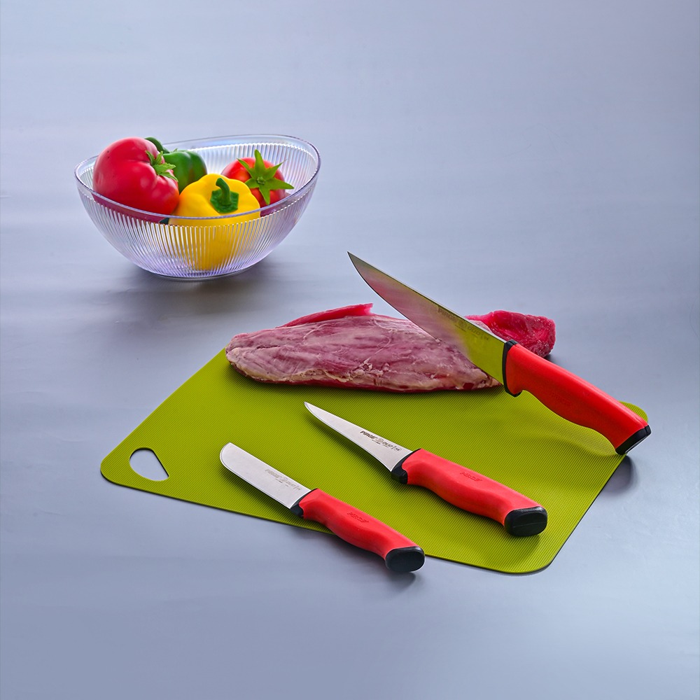 Bergy Stainless Steel Slicing Knife Set, 3 Pieces, Plastic Handle - Red   Silver product image
