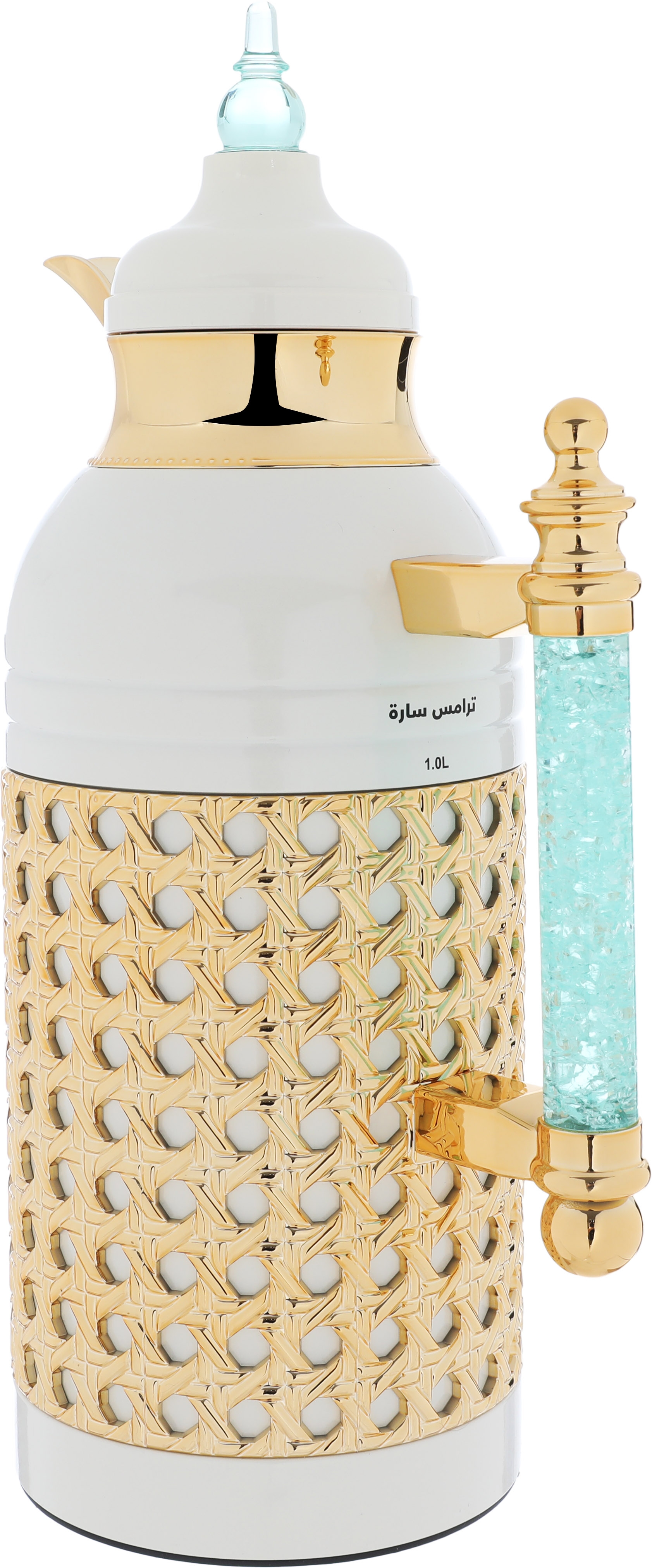 Al Saif Gallery Sarah thermos set, 1 liter, crystal handle, thermal glass inner case, steel outer case - pearly gold product image 3