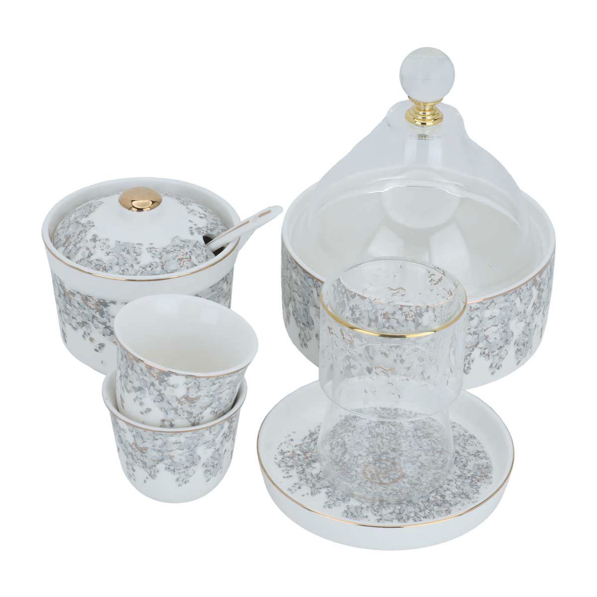 Al Saif Gallery Glass Tea Serving Set, Pattern, 29 Pieces - White product image 2