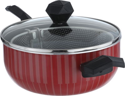 Saif Plus Teflon Frying Pan with Strainer, 22 cm, Glass Lid - Red product image 2