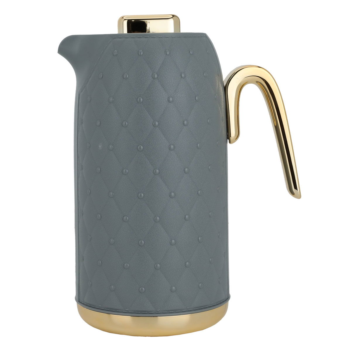 Timeless rattan thermos, 1 liter, golden handle, thermal glass inner container, plastic outer shell - dark gray product image