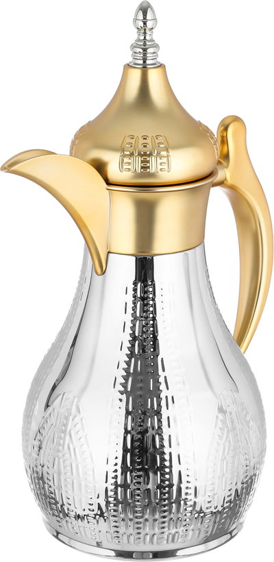 Al Saif Gallery Haila Thermos Set, 2 pieces, 1.2/1.2 liter, stainless steel inner container, embossed, gold-silver mouth product image 6