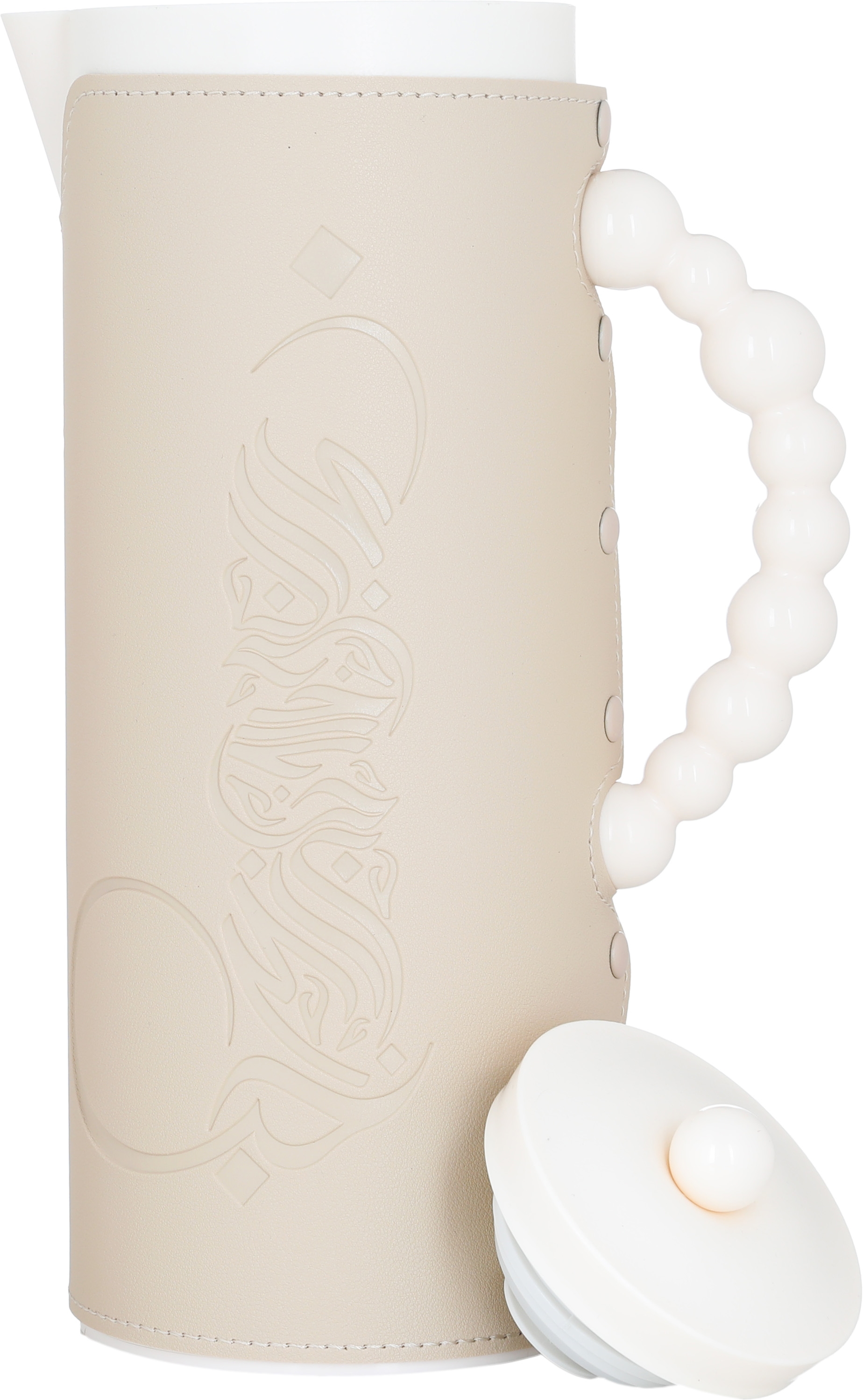 Al Saif Gallery Royal 7 glass thermos, 1 liter, plastic outer shell with leather cover - beige product image 2