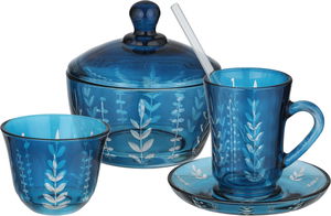 Al Saif Gallery Glass Sugar Cup Serving Set, 11cm, 26 Pieces, Floral Pattern - Transparent Blue product image