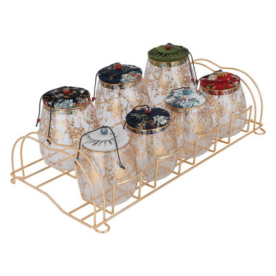 طقم علب بهارات زجاج السيف غاليري، غطاء، 8 حبات - ملون بستاند ذهب product image 3