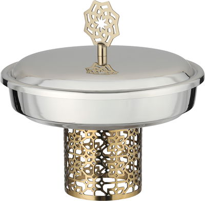 Al Saif Gallery Date tray with stainless steel lid, 20x20x19 cm, base - silver gold product image 2