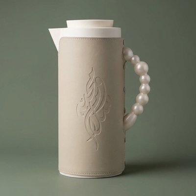 ترمس رويال 7 السيف غاليري، 1 لتر، حافظة داخلية زجاج حراري، بغطاء جلد - بيج product image 1
