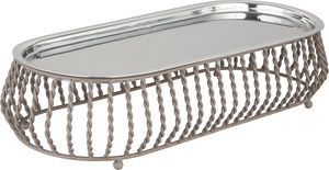 Al Saif Gallery Indian Stainless Steel Serving Stand, 35x15.5x9 cm, Oval Base - Silver Cappuccino product image 2