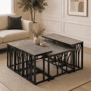 طقم طاولات خشب MDF و معدن، 7 قطع - رمادى اسود product image