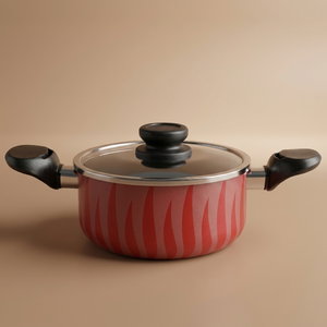 Red Flame 18 cm Steel Cooking Pot with Steel Lid - Red product image