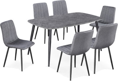 طاولة طعام خشب MDF مع 6 كراسي، 75×150×90 سم - رمادي product image 3