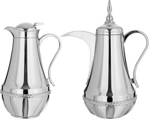 Al Saif Gallery Nouf thermos set, 0.7 / 1 liter, 2 pieces, thermal glass inner container, stainless steel outer shell - silver product image 2