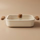 Tornado Ceramic Pot with Glass Lid, 30 x 23 x 7 cm, Wooden Handle - Beige product image 1
