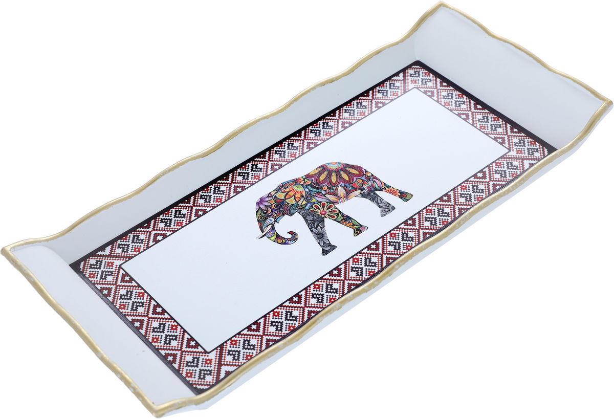 Al Saif Gallery porcelain serving tray, 29 cm, rectangle, elephant pattern - white product image 2