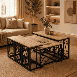 طقم طاولات خشب MDF و معدن، 7 قطع - اسود بني product image