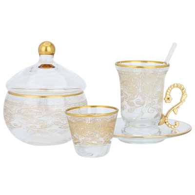 طقم فناجين قهوة وبيالات شاي بورسلان السيف غاليري، 50 قطعة - شفاف ذهبي product image 1