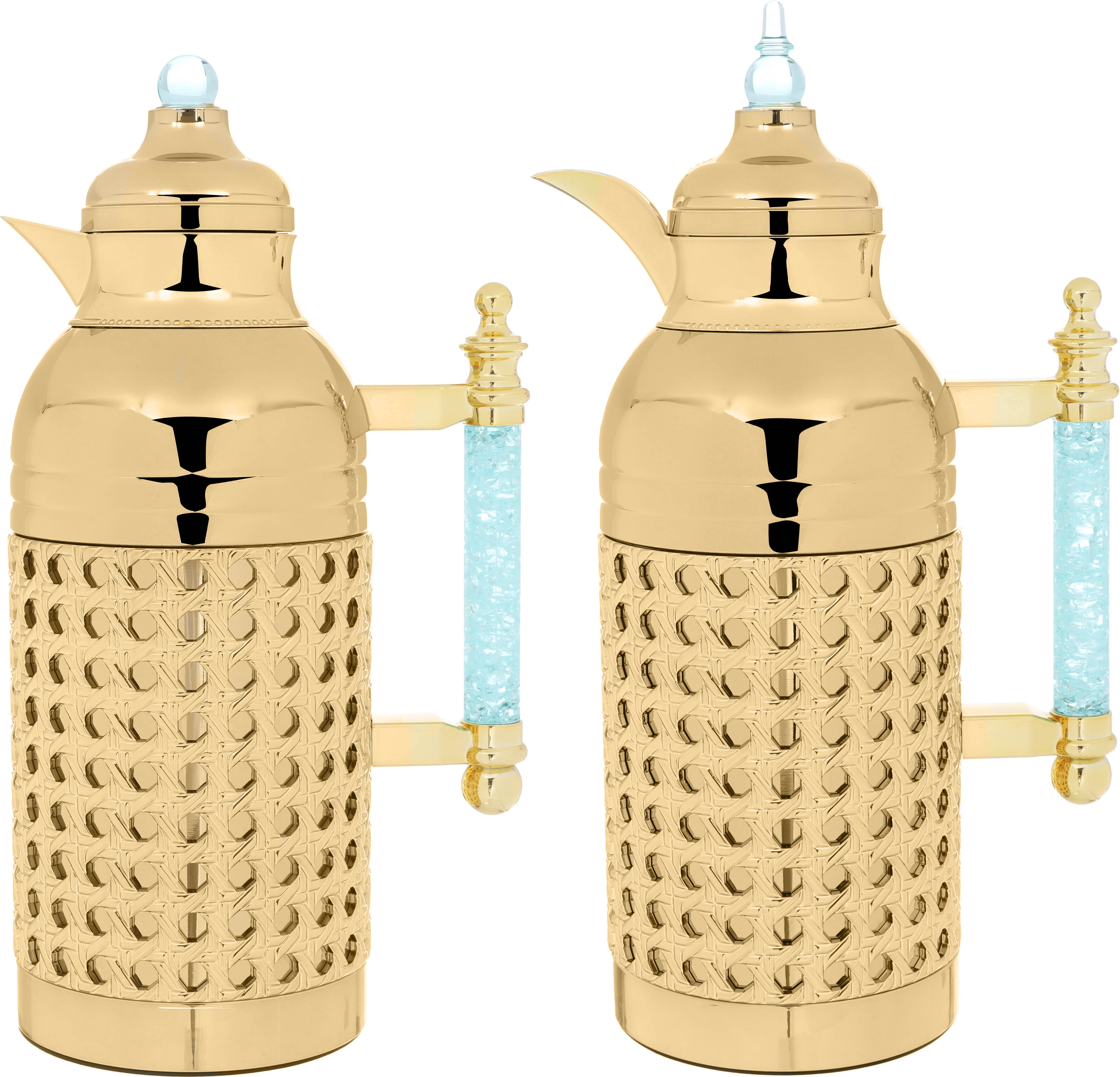Al Saif Gallery Sarah thermos set, 1 liter, crystal handle, thermal glass inner case, steel outer case - gold product image