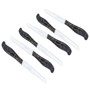 Al Saif Gallery steel knife set, with marble plastic handle, 6 pieces - black product image 2