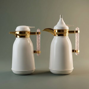 Al Saif Gallery Shahad thermos set, 1/1 liter, two pieces, thermal glass inner shell, stainless steel outer shell - pearly gold product image