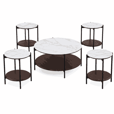 طقم طاولات سيراميك و معدن، 5 قطع - اسود رمادي product image 4