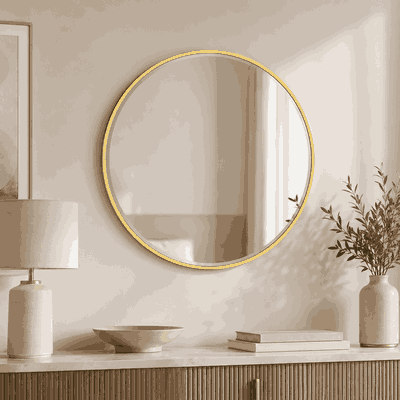 مراية دائرية زجاج، 70×70 سم، اطار معدن - ذهبي product image 1