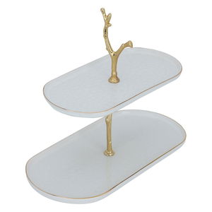 ستاند تقديم حلا بورسلان السيف غاليري، بيضاوي، حامل ذهبي، 2 دور - أبيض product image 2
