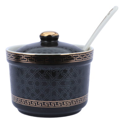 طقم بيالات زجاج وفناجين قهوة بورسلان السيف غاليري، 27 قطعة، نقش اسلامي - أسود و شفاف product image 4