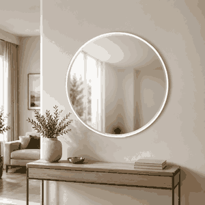 مراية دائرية زجاج، 90×90 سم، اطار معدن - ابيض product image