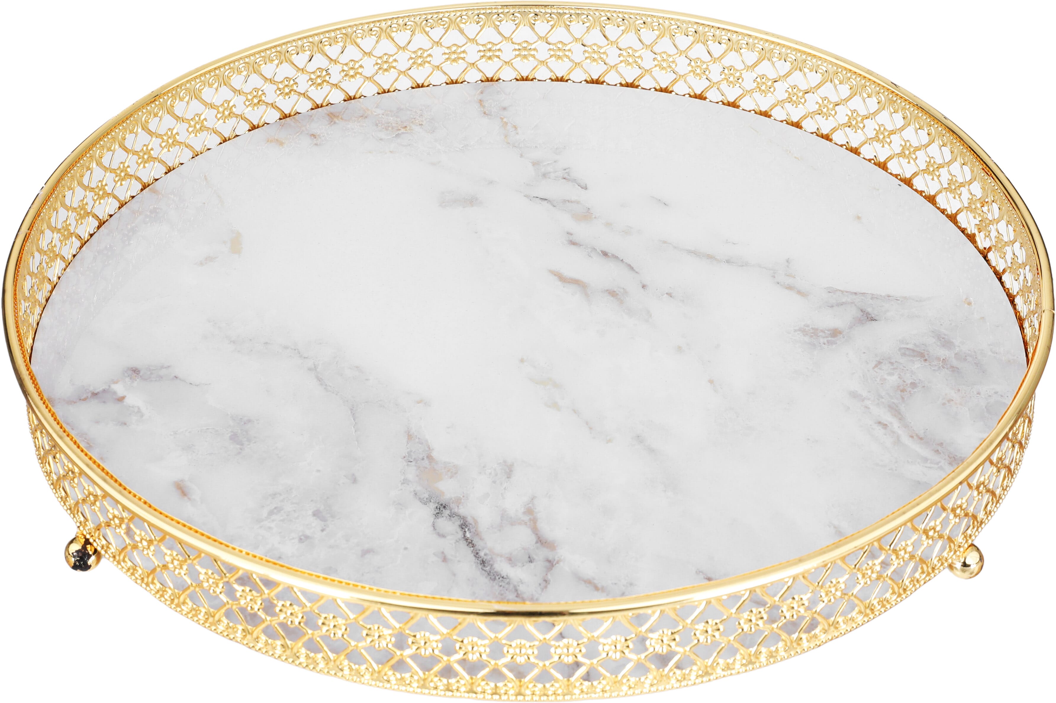 طوفرية تقديم استيل بحواف ذهبي السيف غاليري، 30×30×5.7 سم، دائري، رخامي - أبيض product image