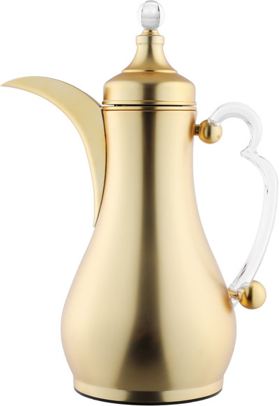 Al Saif Gallery Asalah Thermos Set, 2 pieces, 1/1 liter, glass interior, transparent handle, push-button - gold product image 3