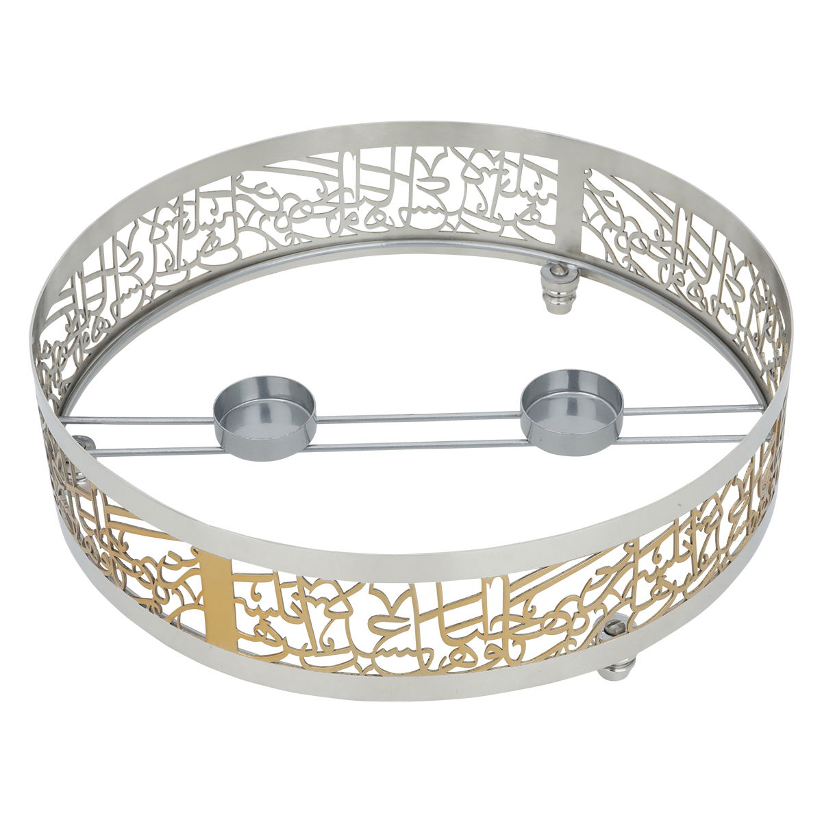 Al Saif Gallery steel candle dish, 7 x 30 x 30 cm, circular, Arabic inscription in gold, small - silver product image 2