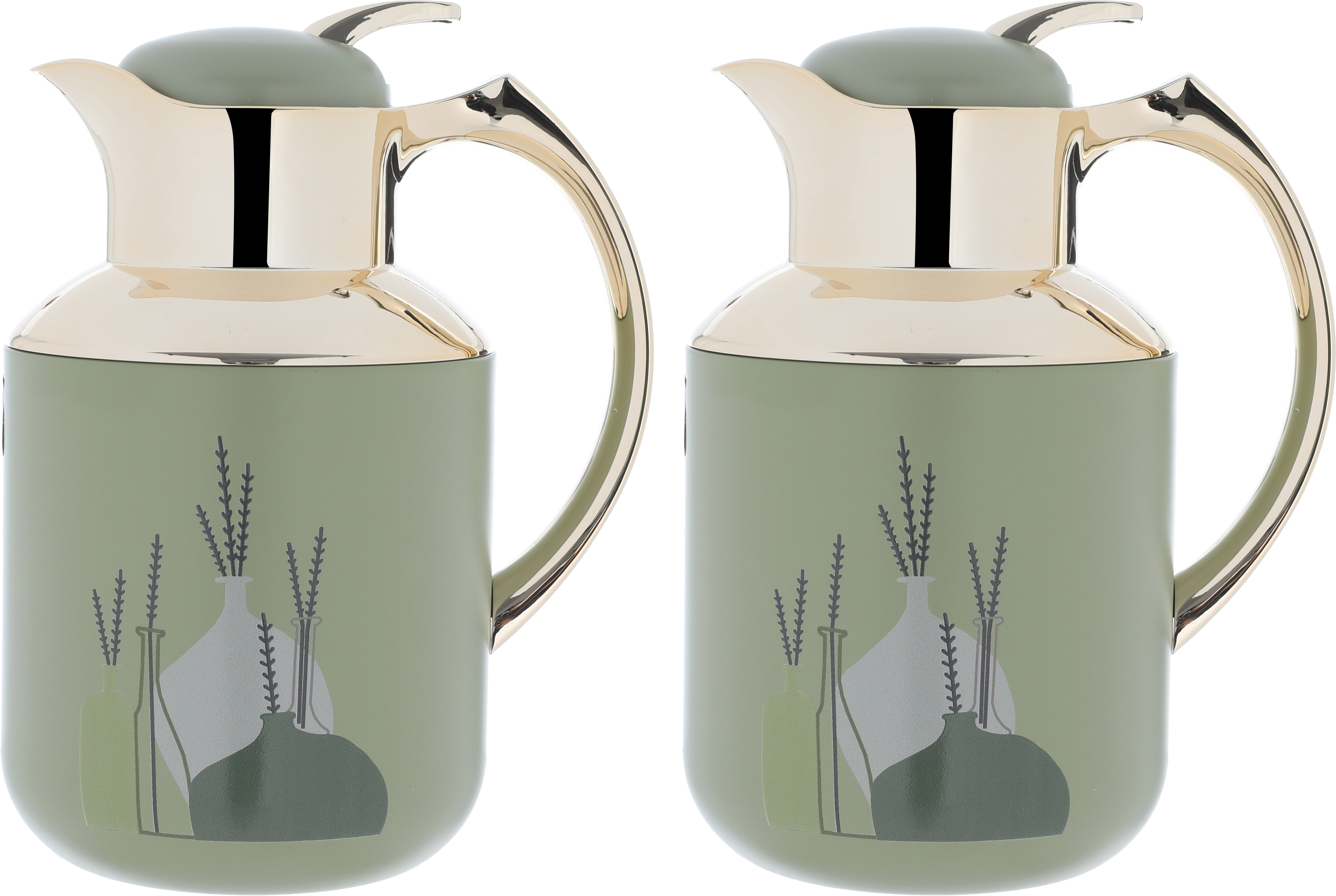 Al Saif Gallery Florya Pro thermos set, 1/0.5 liter, 2 pieces, thermal glass inner container, steel outer shell - light green product image