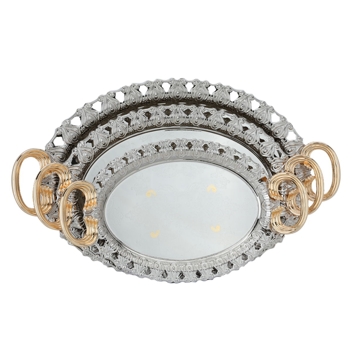 طقم طوفريات استيل بأيدي ذهبي السيف غاليري رنيم، 3 قطع، بيضاوي - فضي product image 1