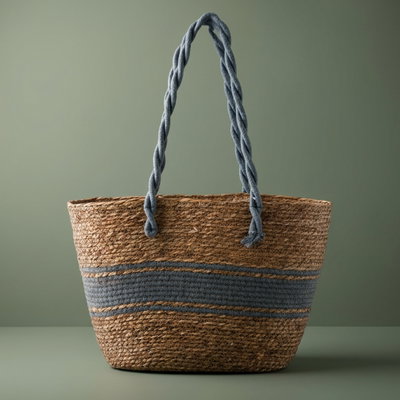 Al Saif Gallery Wicker Bag, 47x17x30 cm - Beige Blue product image 1