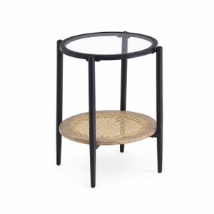 طاولة خدمة مفرد زجاج، 55×45×45 سم، رف داخلي خشب، رافعة معدن -أسود بني product image 2