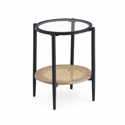 طاولة خدمة مفرد زجاج، 55×45×45 سم، رف داخلي خشب، رافعة معدن -أسود بني product image 2