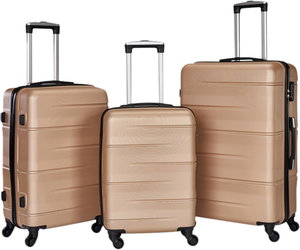 طقم شنط سفر ABS ليمرا، 3 مقاسات، 4 عجلات، قفل ارقام، WM-209 - ذهبي product image