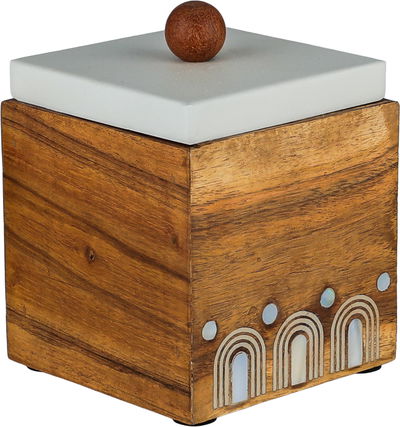 علبة تخزين خشب السيف غاليري، 10x10x10 سم، غطاء استيل، مربع - اوف وايت خشبي product image 2