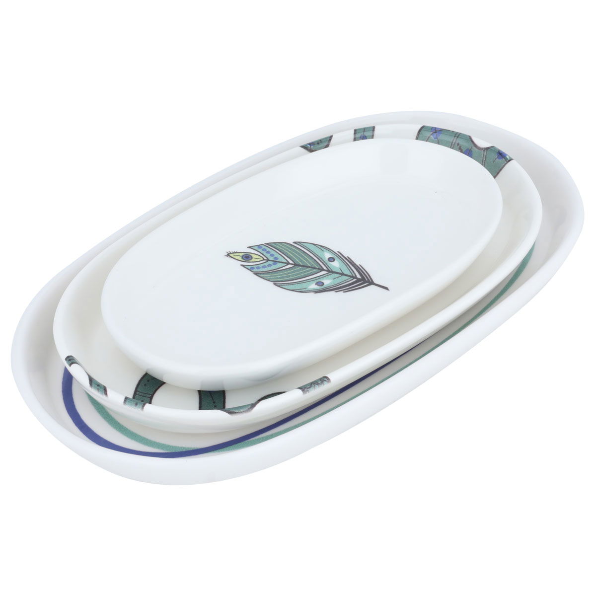 Al Saif Gallery Porcelain Serving Plates Set, 10 x 14.5 x 17 cm, Eye Pattern Oval, 3 Pieces - White product image 1