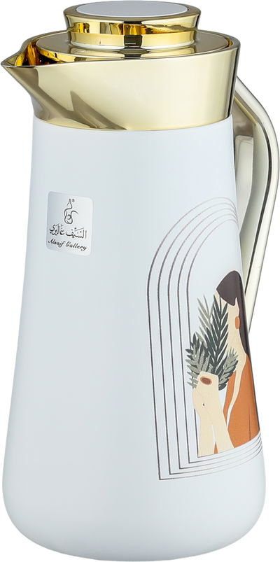 ترمس الهدا ستانلس استيل السيف غاليري، 0.7 لتر، يد ذهبي، خدمة ذاتية، ضغاط - أبيض product image 3