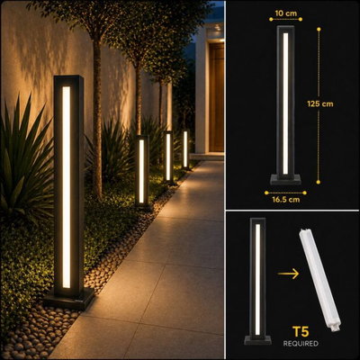 Norco Modern Aluminum Glass Garden Post, 125 x 16.5 cm, T5 Base - Black product image 3