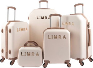 طقم شنط سفر ABS ليمرا، 5 مقاسات، 4 عجلات، زاويه 360 درجة، LMA-1176 - بيج ذهبي product image