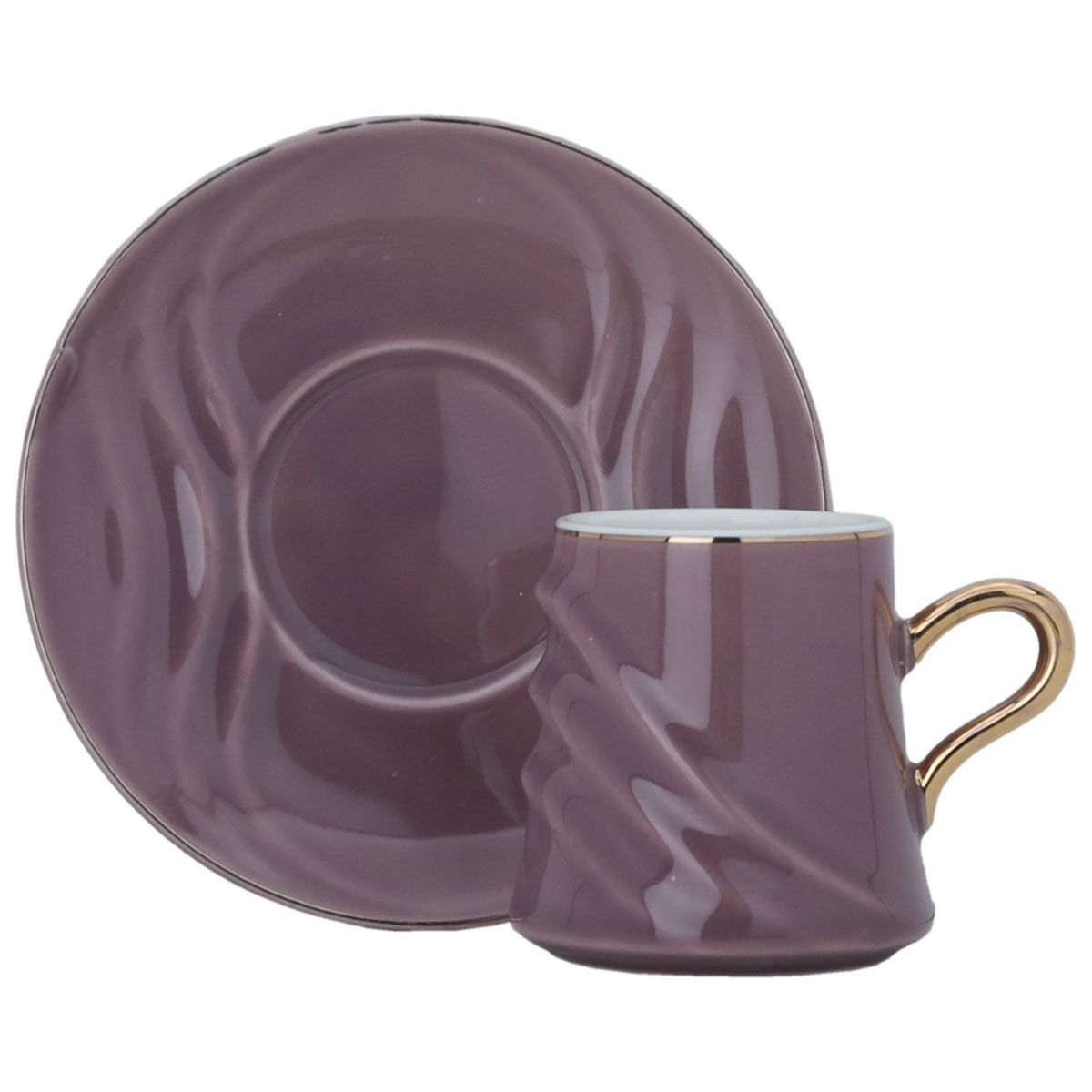 Al Saif Gallery porcelain coffee cup set, with golden font, with saucer, 12 pieces - purple product image