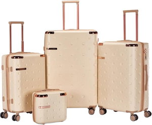 طقم شنط سفر ABS ليمرا، 4 مقاسات، 4 عجلات، WM-242 - بيج ذهبي product image